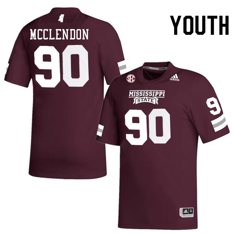 Youth #90 Kai McClendon Mississippi State Bulldogs College Football Jerseys Stitched-Maroon